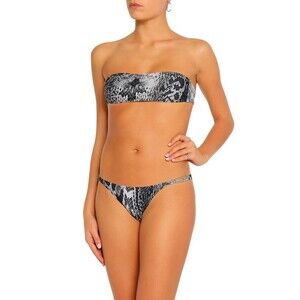 NWT MELISSA ODABASH 42 6 bikini swimsuit w/ carry bag snake skin reptile silver